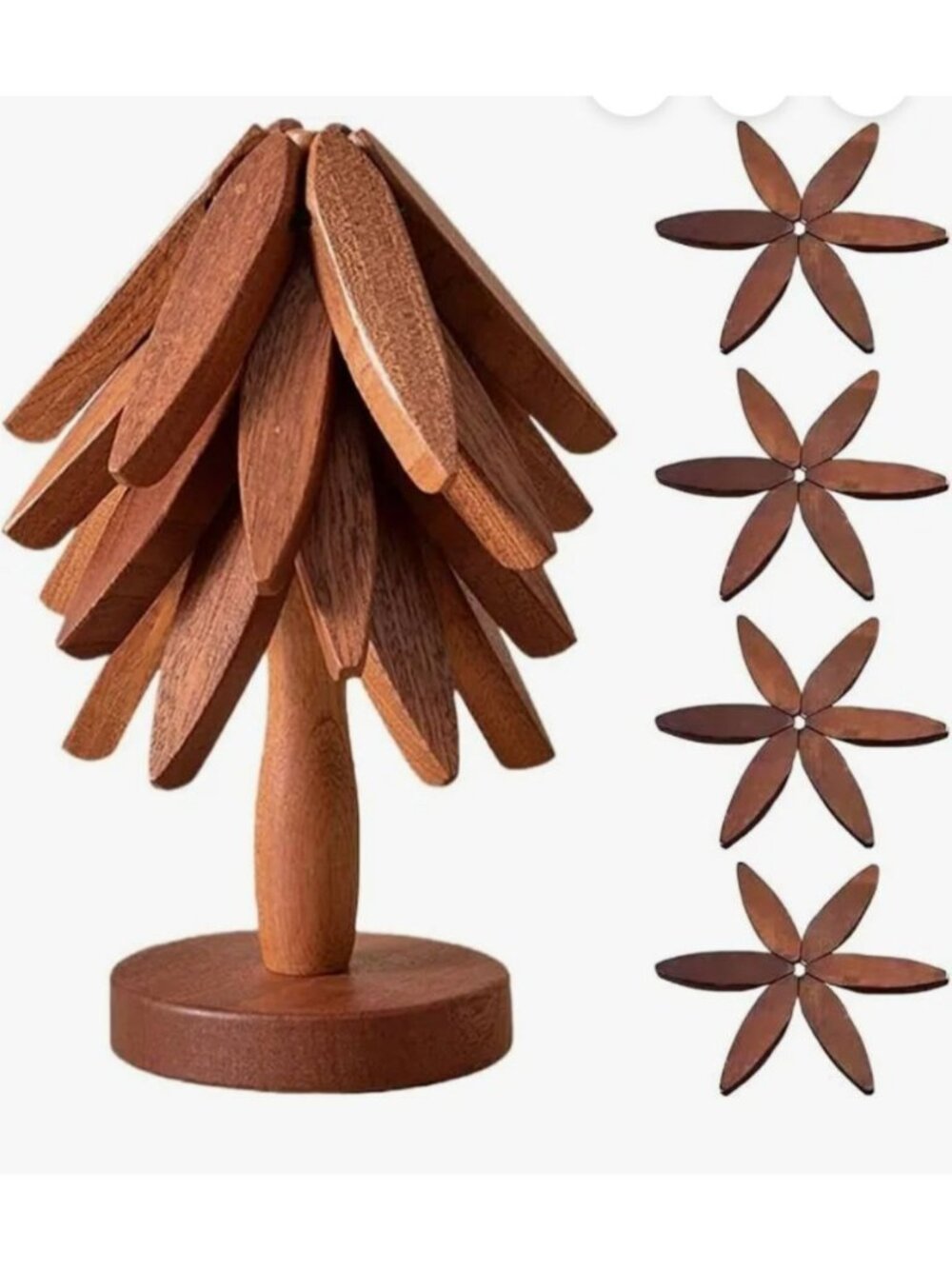 Walnut Wooden Trivet Tree Set Heat Resistant Decorative Durable 4 Trivets Stand